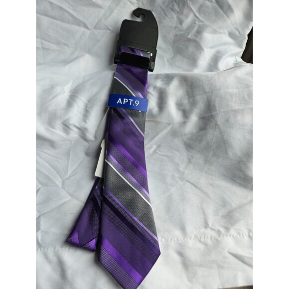 APT 9 Mens Neck Tie Purple Gray/black/ White Stripes 3.25 X 58.5 NWT Classic - Picture 1 of 5